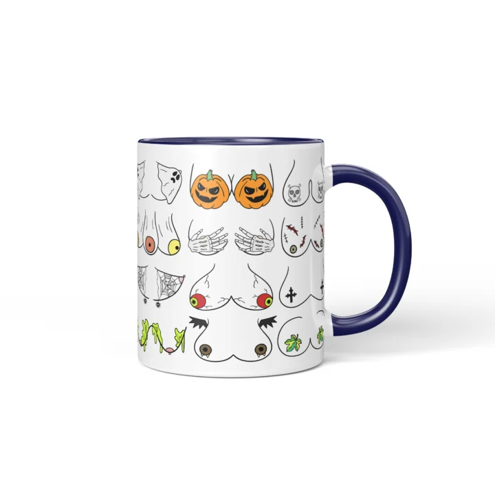 Halloween Boobs Mug - Spooky Adult Humor Gift - Dark Blue mug mockup