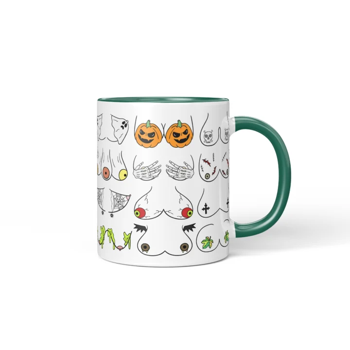 Halloween Boobs Mug - Spooky Adult Humor Gift - Dark Green mug mockup