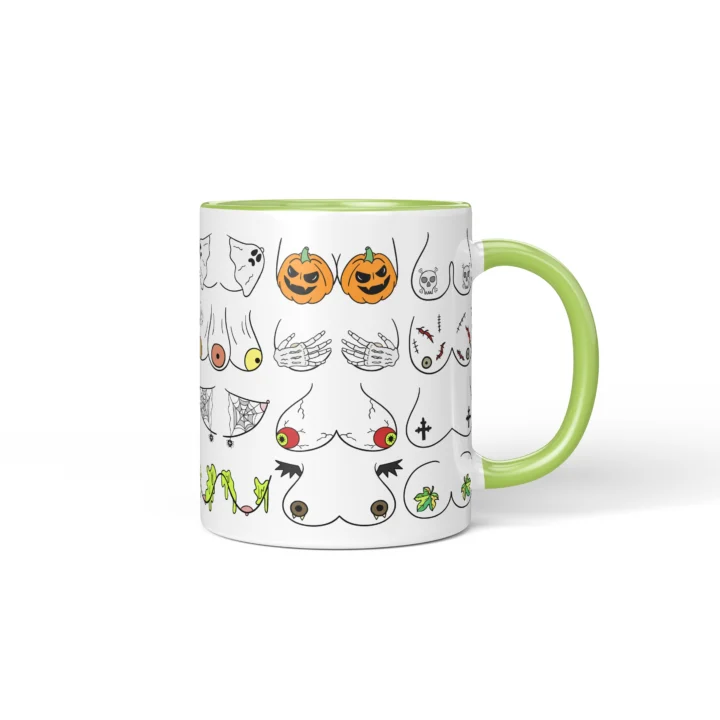 Halloween Boobs Mug - Spooky Adult Humor Gift - Green mug mockup