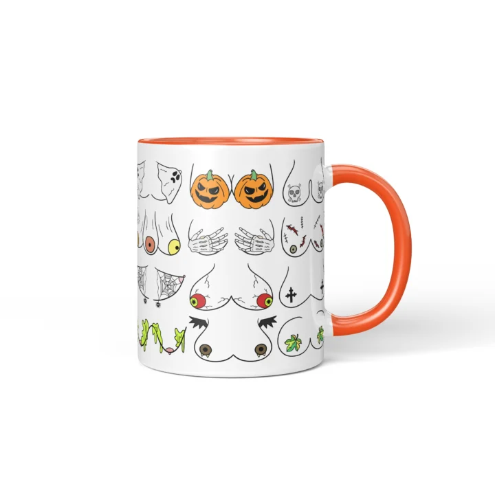 Halloween Boobs Mug - Spooky Adult Humor Gift - Orange mug mockup