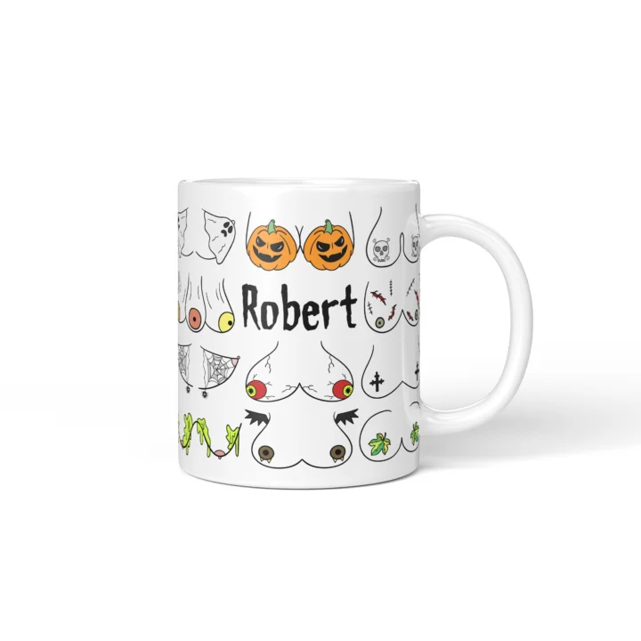 Halloween Boobs Mug - Spooky Adult Humor Gift - Personalized 11 oz White mug mockup