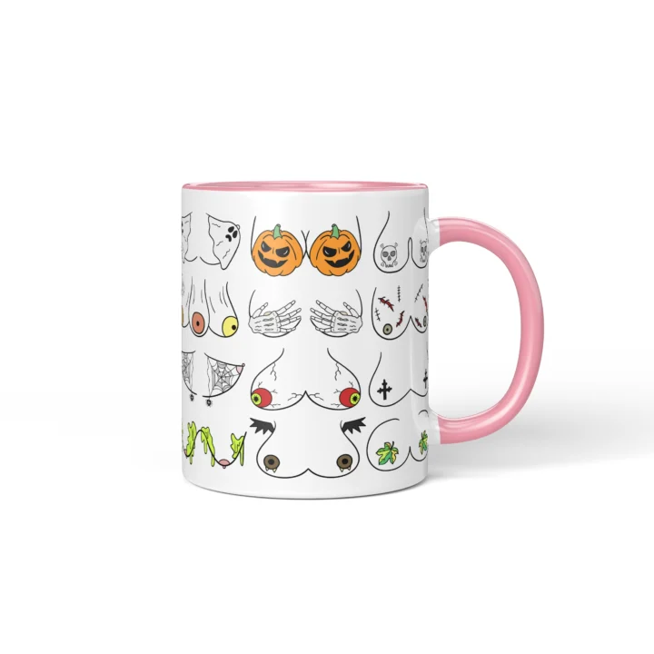 Halloween Boobs Mug - Spooky Adult Humor Gift - Pink mug mockup