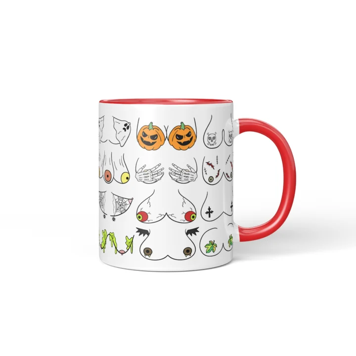 Halloween Boobs Mug - Spooky Adult Humor Gift - Red mug mockup