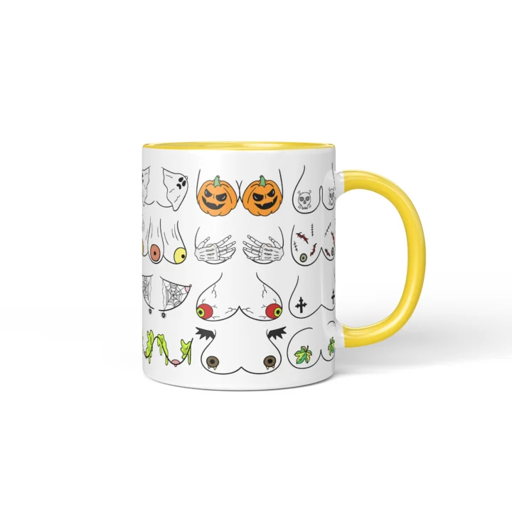 Halloween Boobs Mug - Spooky Adult Humor Gift - Yellow mug mockup