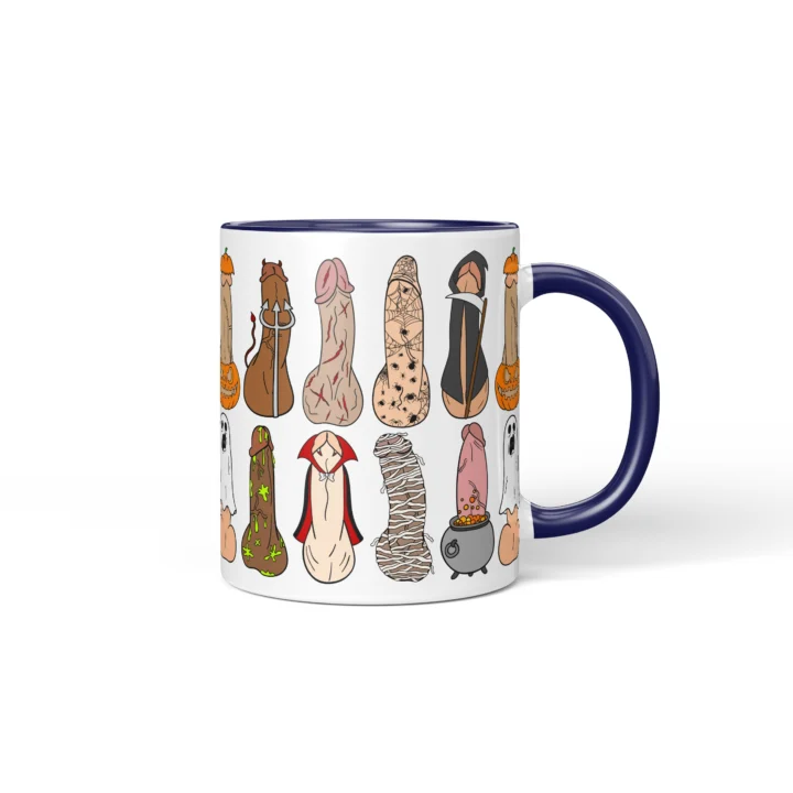 Halloween Costume Penis Mug - Spooky Adult Humor Gift - Dark Blue mug mockup
