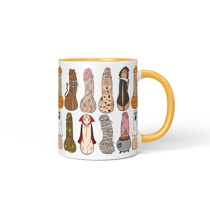 Halloween Costume Penis Mug - Spooky Adult Humor Gift - Golden Yellow mug mockup
