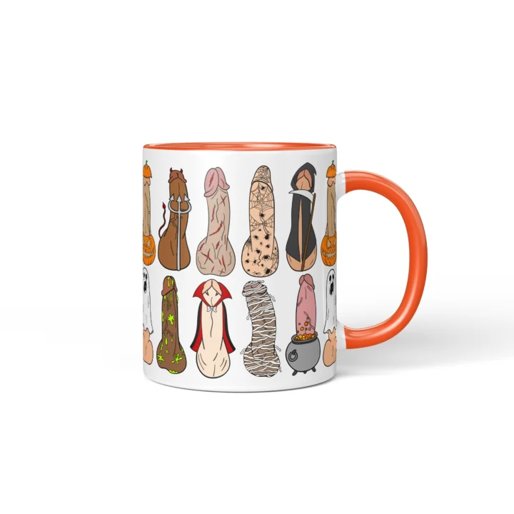 Halloween Costume Penis Mug - Spooky Adult Humor Gift - Orange mug mockup