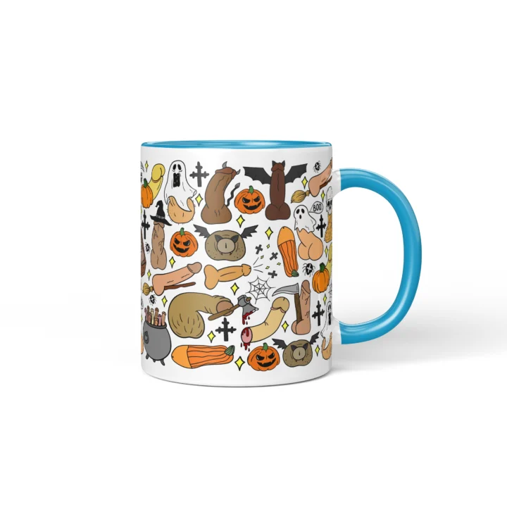 Halloween Penis Mug - Spooky Rude Party Gift - Blue mug mockup