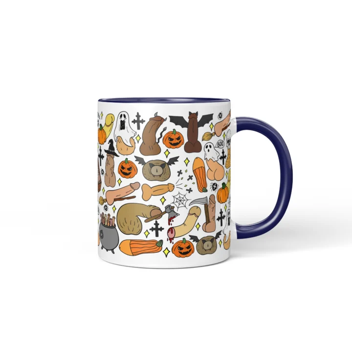 Halloween Penis Mug - Spooky Rude Party Gift - Dark Blue mug mockup