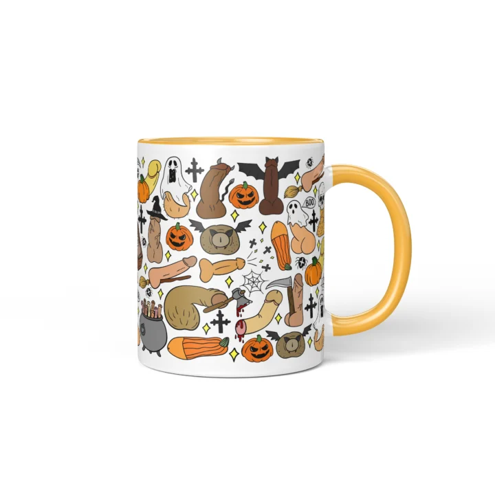 Halloween Penis Mug - Spooky Rude Party Gift - Golden Yellow mug mockup