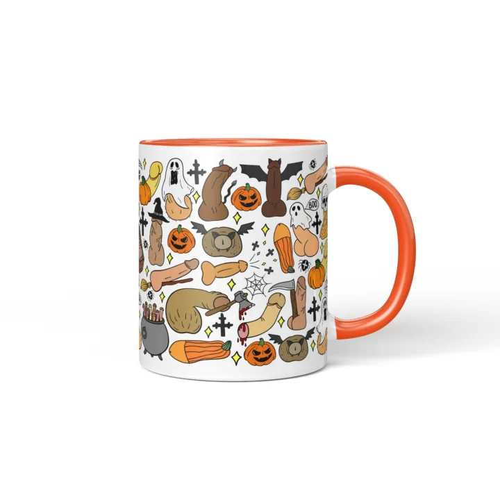 Halloween Penis Mug - Spooky Rude Party Gift - Orange mug mockup