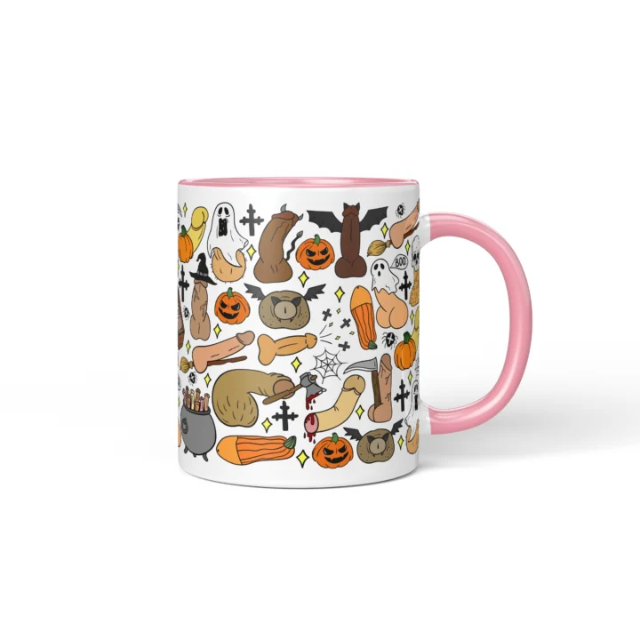 Halloween Penis Mug - Spooky Rude Party Gift - Pink mug mockup