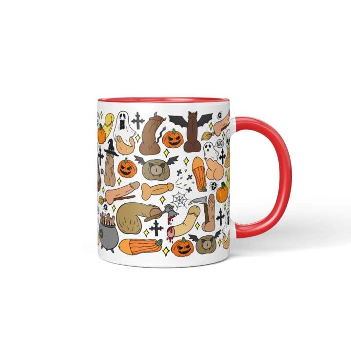 Halloween Penis Mug - Spooky Rude Party Gift - Red mug mockup