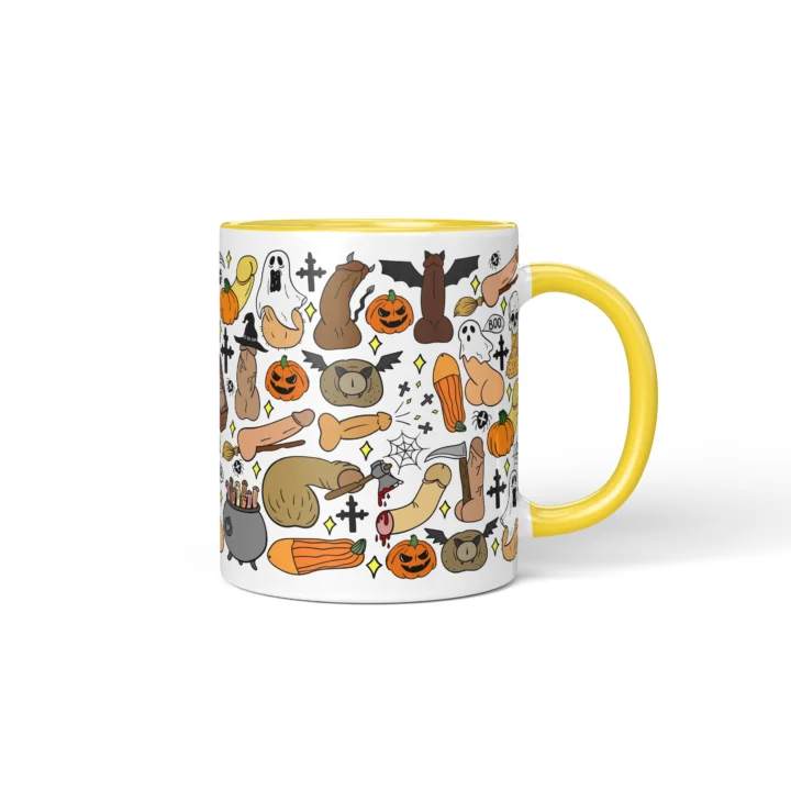 Halloween Penis Mug - Spooky Rude Party Gift - Yellow mug mockup