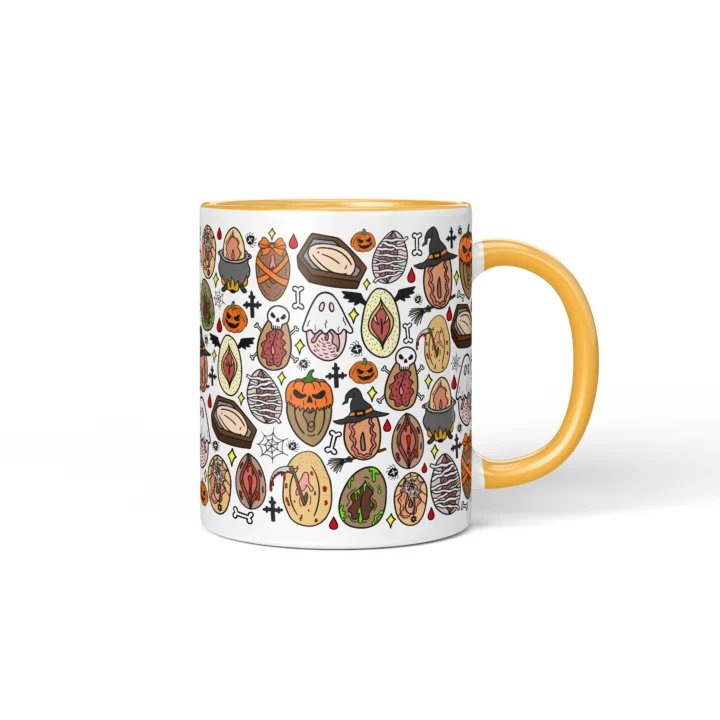 Haunted Vagina Mug - Spooky Halloween Gift - Golden Yellow mug mockup
