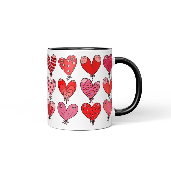 Heart Balloon Boobs Mug - Cheeky Valentine's Gift - Black mug mockup
