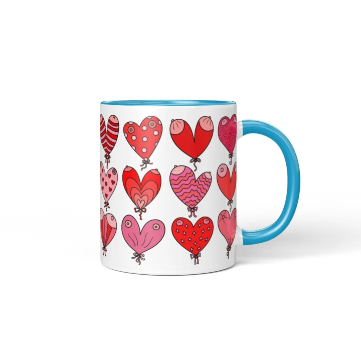 Heart Balloon Boobs Mug - Cheeky Valentine's Gift - Blue mug mockup