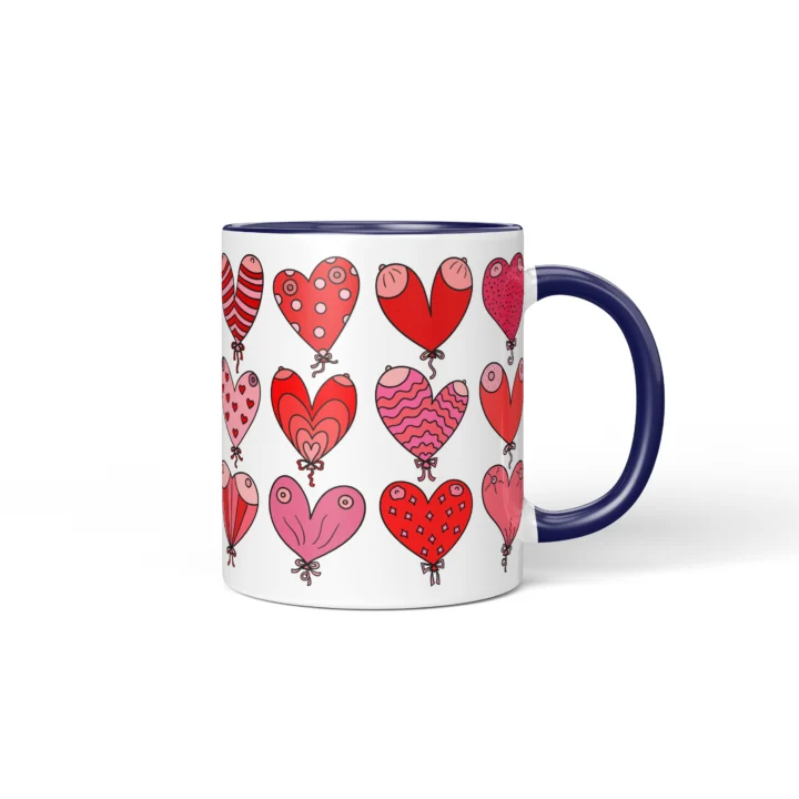 Heart Balloon Boobs Mug - Cheeky Valentine's Gift - Dark Blue mug mockup