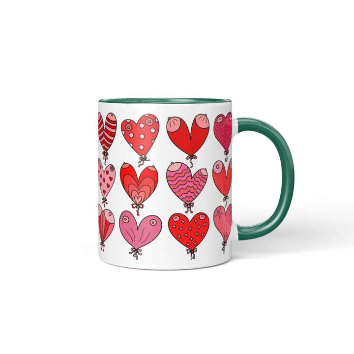 Heart Balloon Boobs Mug - Cheeky Valentine's Gift - Dark Green mug mockup