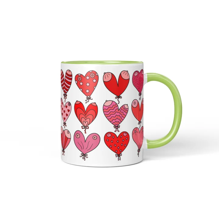 Heart Balloon Boobs Mug - Cheeky Valentine's Gift - Green mug mockup