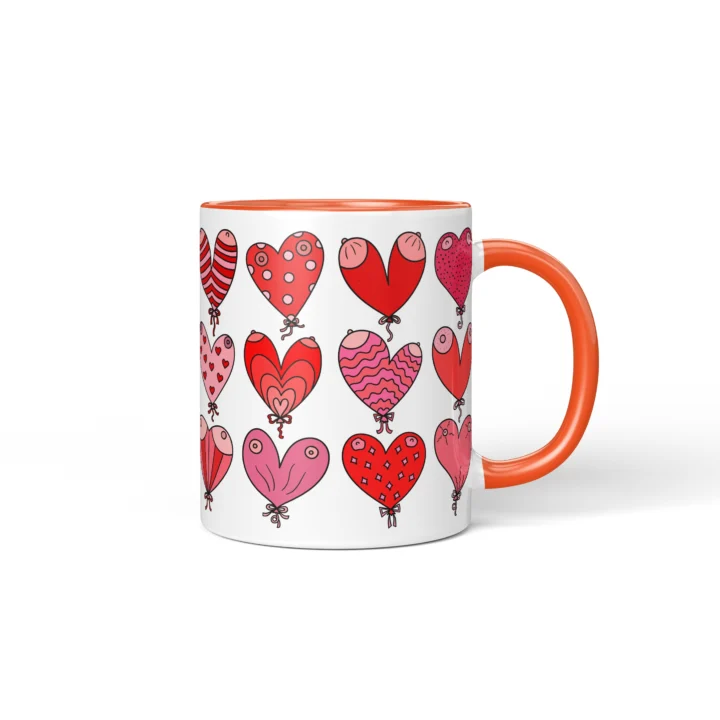 Heart Balloon Boobs Mug - Cheeky Valentine's Gift - Orange mug mockup