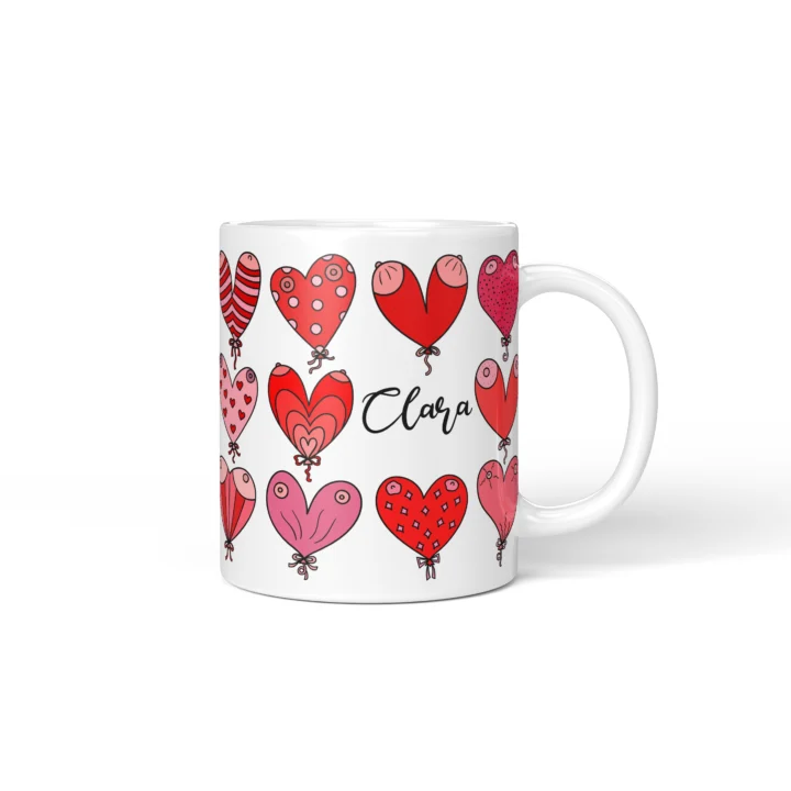 Heart Balloon Boobs Mug - Cheeky Valentine's Gift - Personalized 11 oz White mug mockup