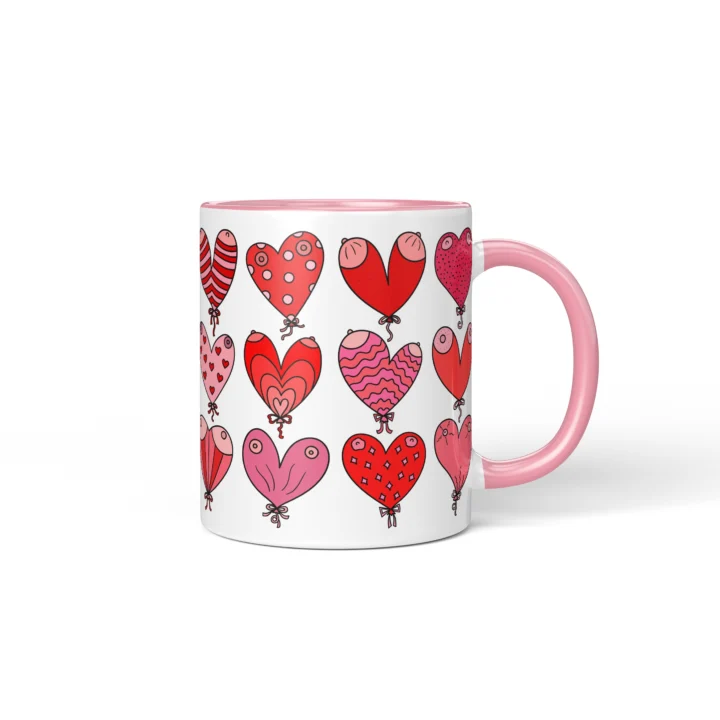 Heart Balloon Boobs Mug - Cheeky Valentine's Gift - Pink mug mockup