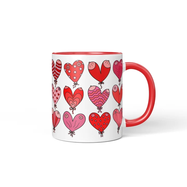 Heart Balloon Boobs Mug - Cheeky Valentine's Gift - Red mug mockup