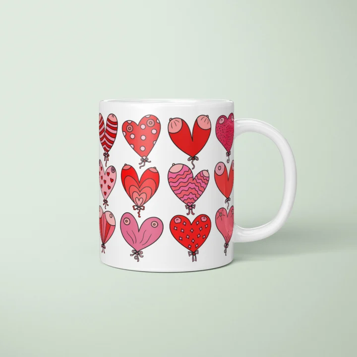 Heart Balloon Boobs Mug – Cheeky Valentine’s Gift - primary mug mockup