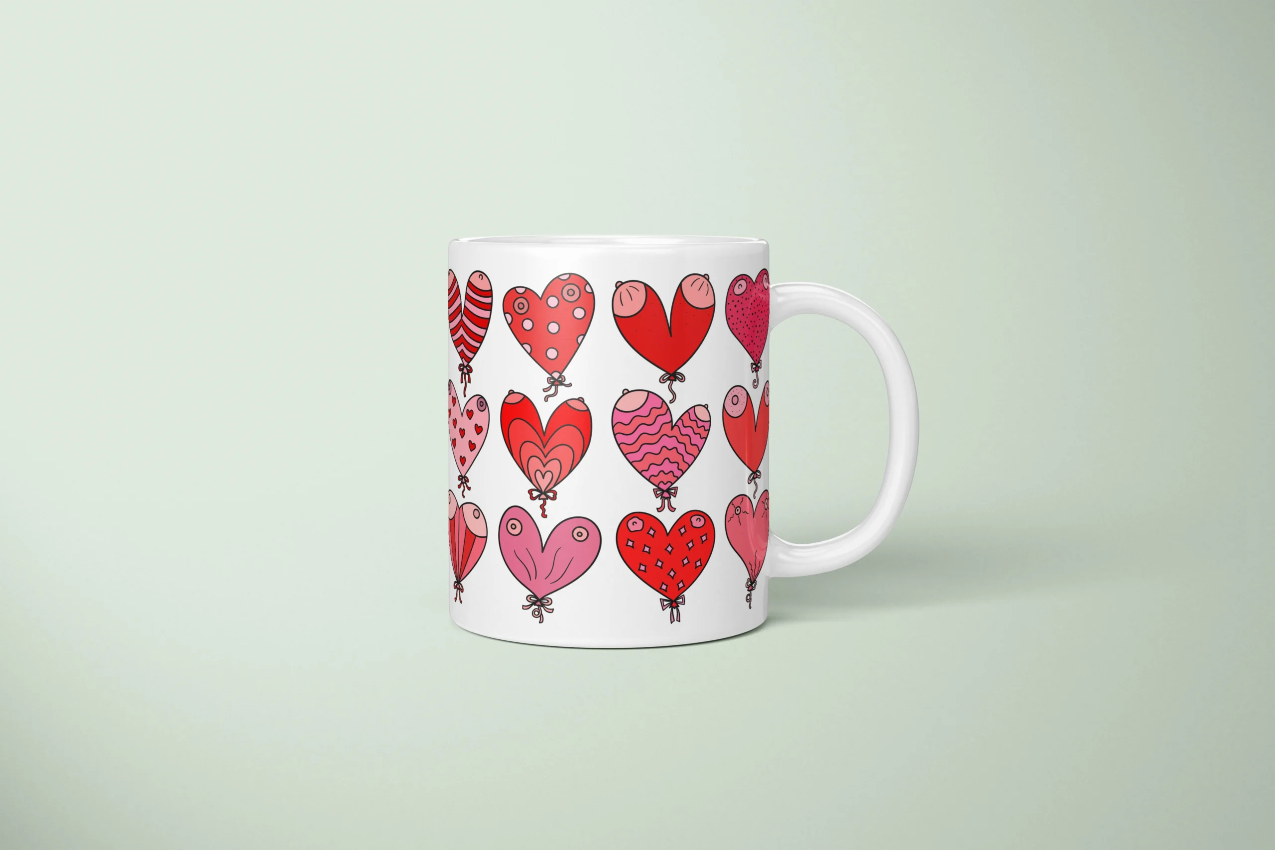 Heart Balloon Boobs Mug – Cheeky Valentine’s Gift - primary mug mockup