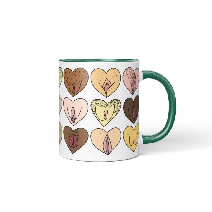 Heart Vagina Mug - Body Positive Self-Love Gift - Dark Green mug mockup