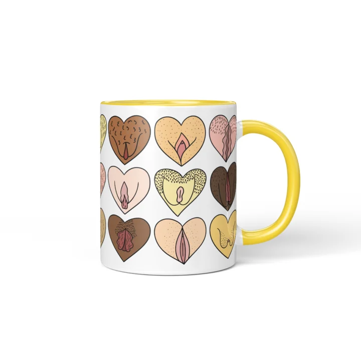 Heart Vagina Mug - Body Positive Self-Love Gift - Yellow mug mockup