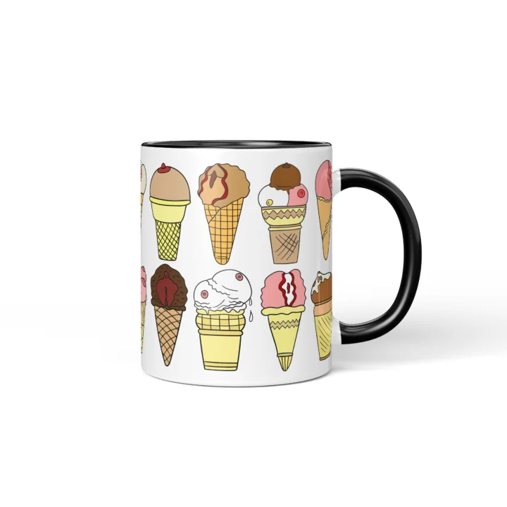 Ice Cream Boobs Mug - Funny Adult Dessert Gift - Black mug mockup