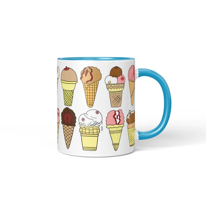 Ice Cream Boobs Mug - Funny Adult Dessert Gift - Blue mug mockup