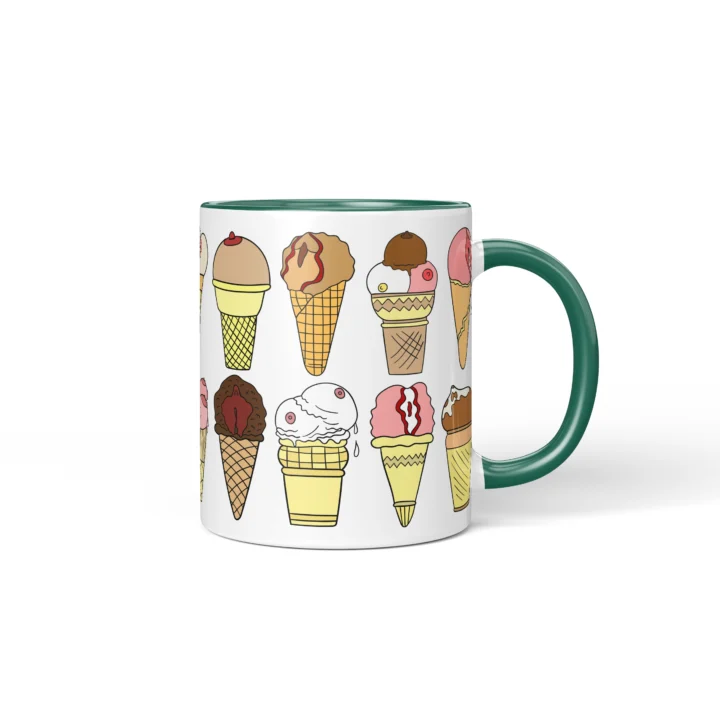 Ice Cream Boobs Mug - Funny Adult Dessert Gift - Dark Green mug mockup