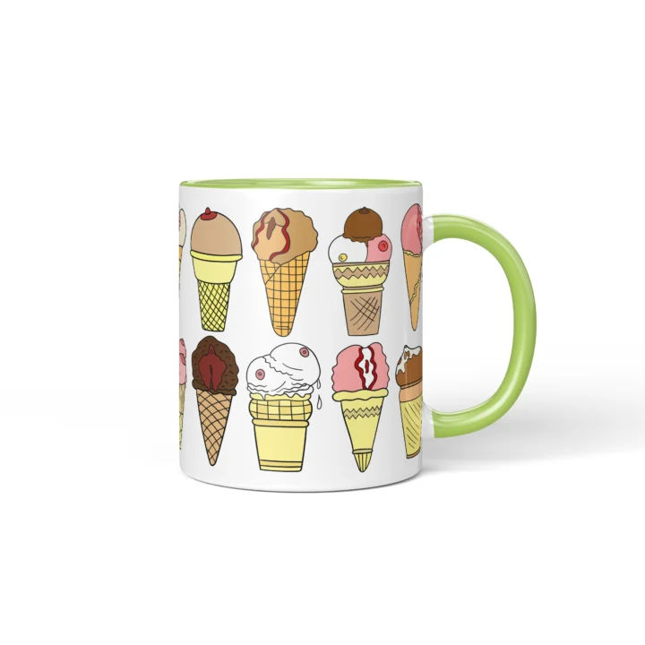 Ice Cream Boobs Mug - Funny Adult Dessert Gift - Green mug mockup