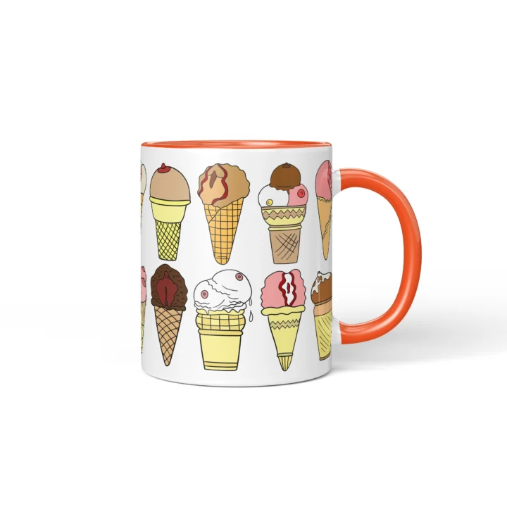 Ice Cream Boobs Mug - Funny Adult Dessert Gift - Orange mug mockup