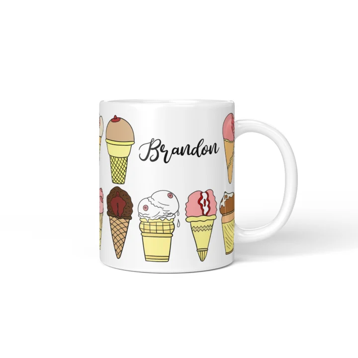 Ice Cream Boobs Mug - Funny Adult Dessert Gift - Personalized 11 oz White mug mockup