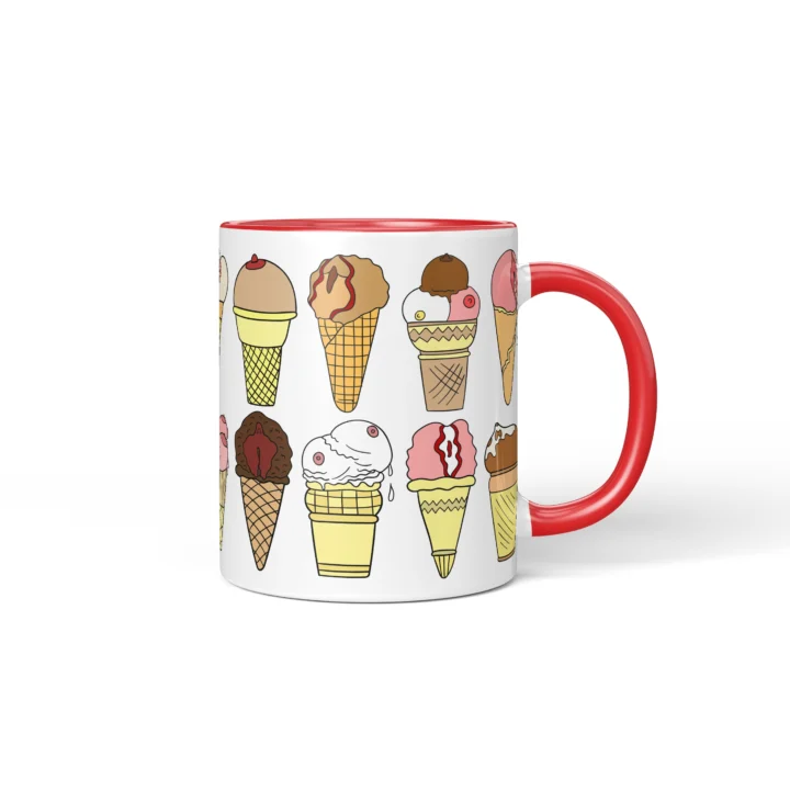 Ice Cream Boobs Mug - Funny Adult Dessert Gift - Red mug mockup