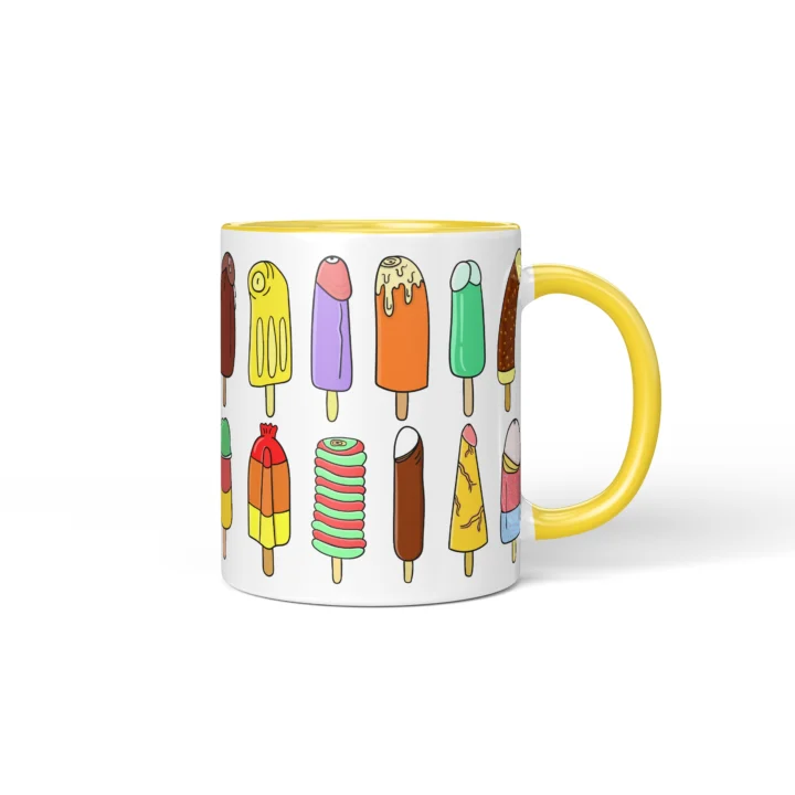Ice Cream Penis Mug - Cheeky Summer Dessert Gift - Yellow mug mockup