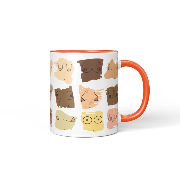 Inclusive Boobs Mug - Body Positive Skin Tone Gift - Orange mug mockup