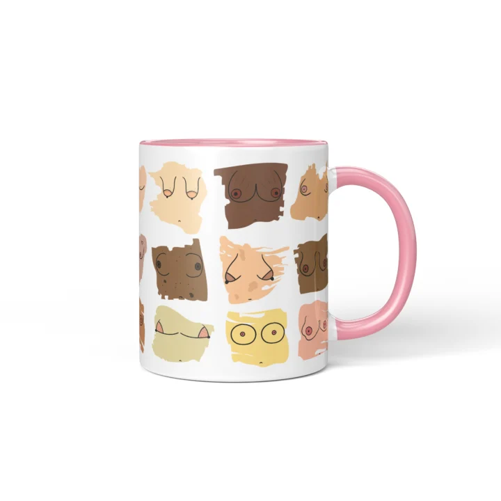 Inclusive Boobs Mug - Body Positive Skin Tone Gift - Pink mug mockup