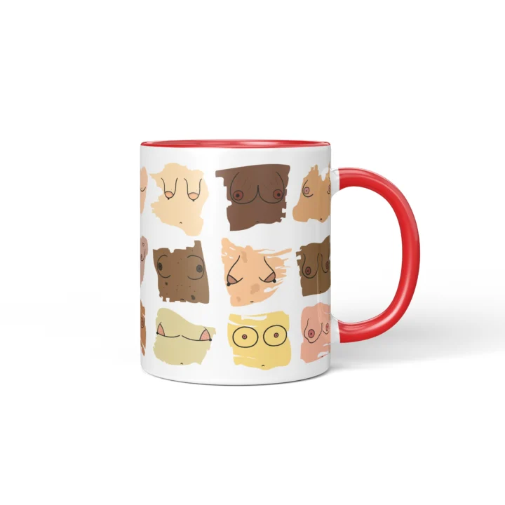 Inclusive Boobs Mug - Body Positive Skin Tone Gift - Red mug mockup