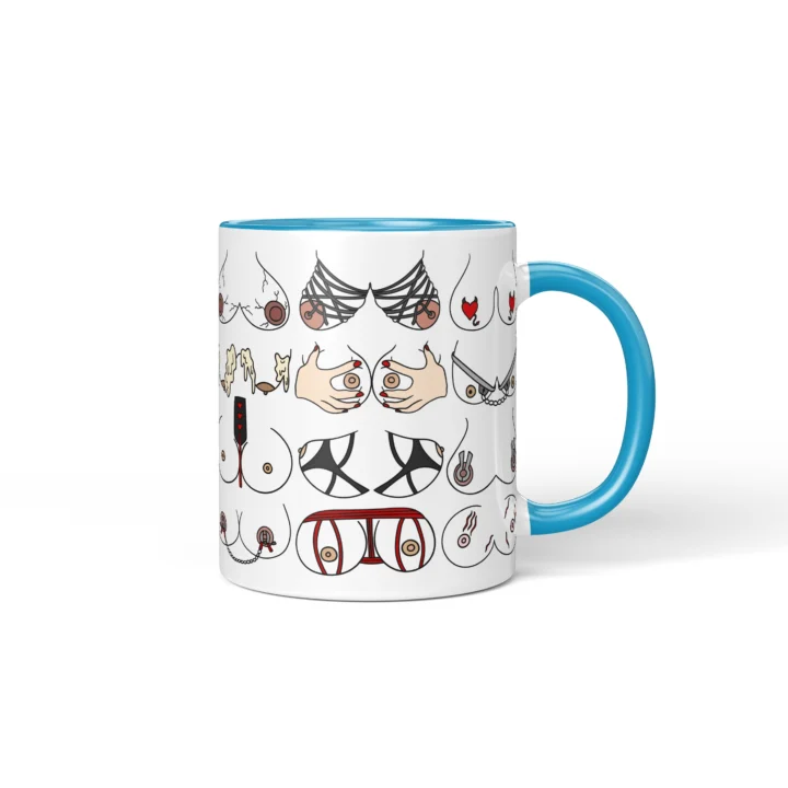 Kink-Inspired Boobs Mug - Adults Only Novelty Gift - Blue mug mockup
