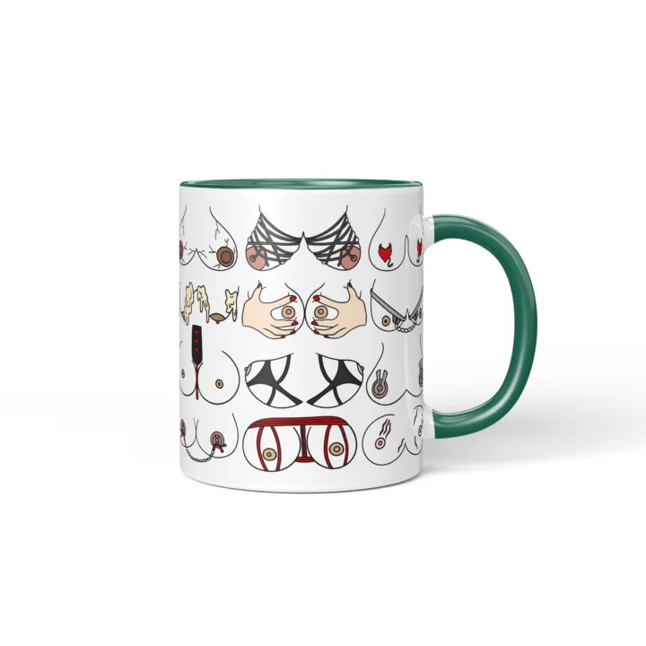 Kink-Inspired Boobs Mug - Adults Only Novelty Gift - Dark Green mug mockup