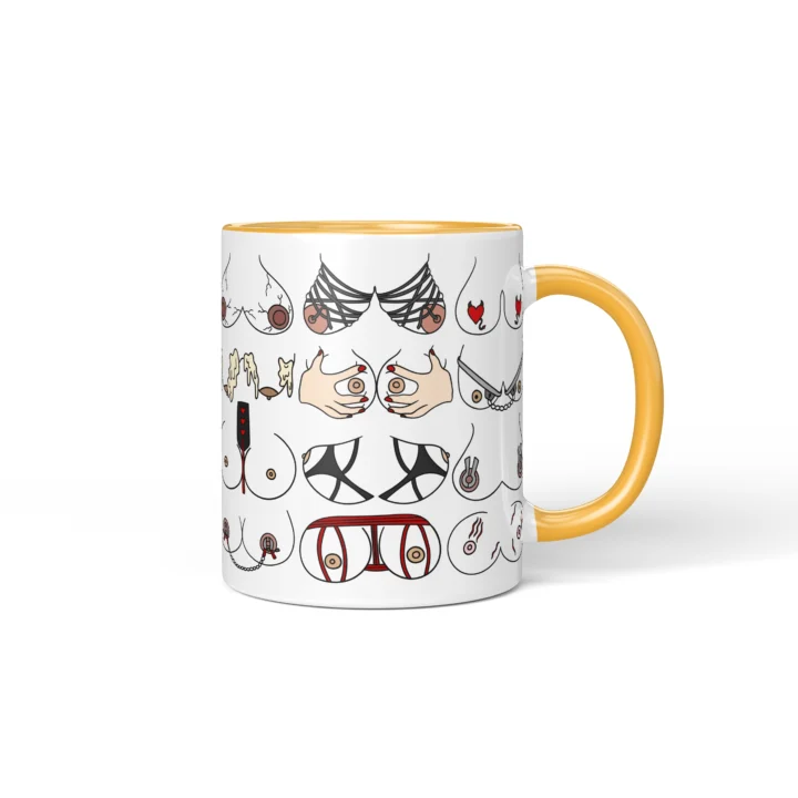 Kink-Inspired Boobs Mug - Adults Only Novelty Gift - Golden Yellow mug mockup