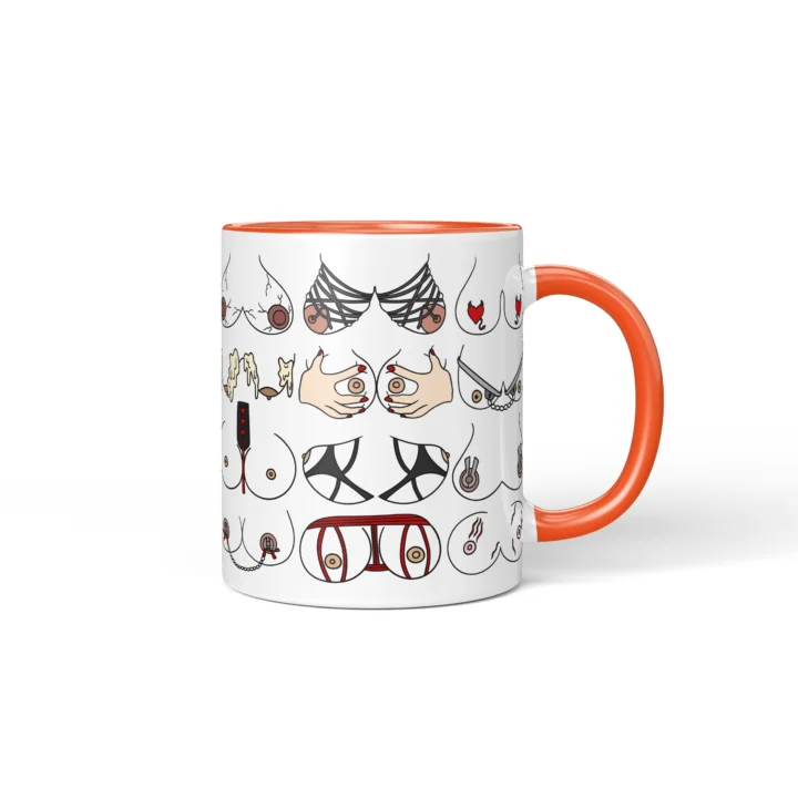 Kink-Inspired Boobs Mug - Adults Only Novelty Gift - Orange mug mockup