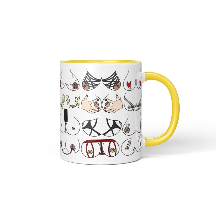 Kink-Inspired Boobs Mug - Adults Only Novelty Gift - Yellow mug mockup