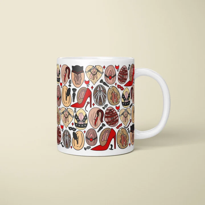 Kink-Inspired Vulva Art Mug – Adults Only Novelty Gift - primary mug mockup