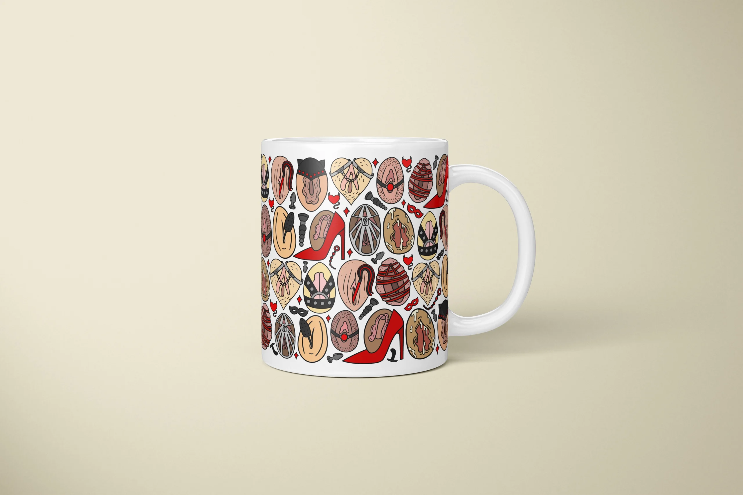 Kink-Inspired Vulva Art Mug – Adults Only Novelty Gift - primary mug mockup